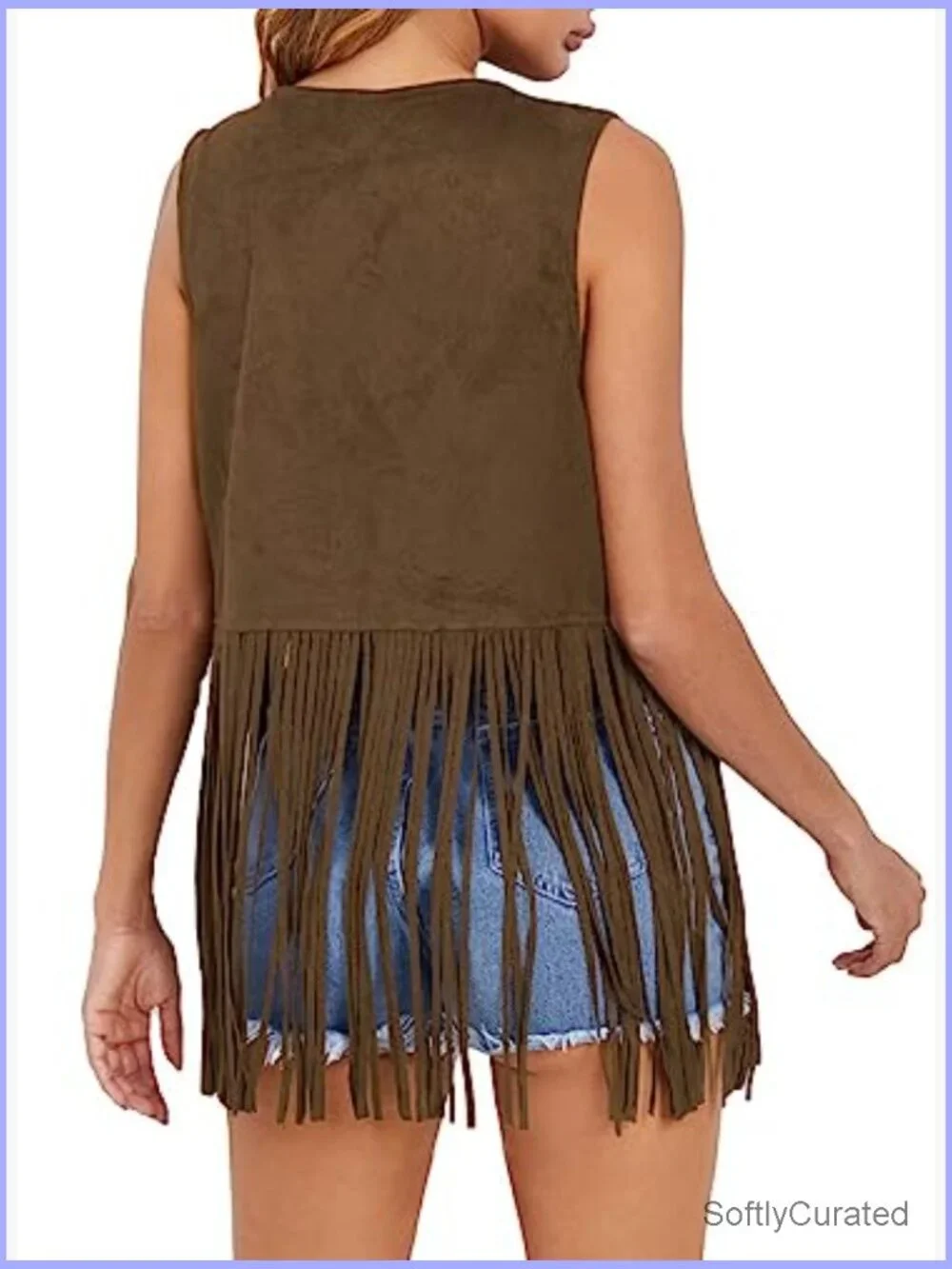 Fringe Vest Sleeveless 70s Hippie Costume Cowgirl Western Faux Suede Tassel - Picture 2 of 7
